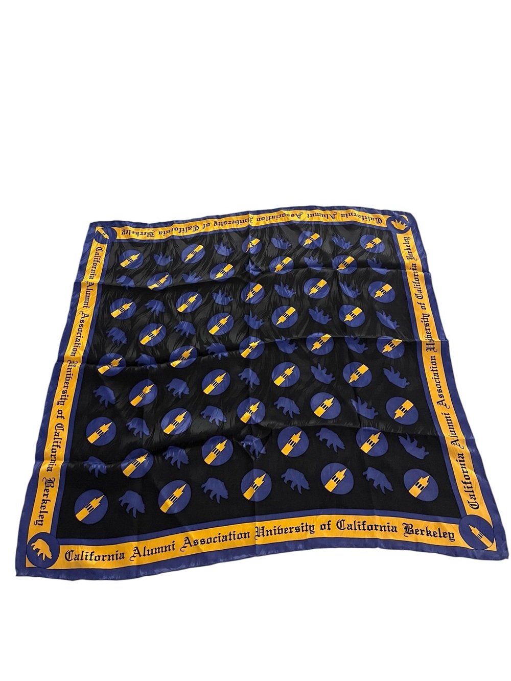 RARE Vintage University of California Berkeley Blue & Gold Logo Silk Scarf